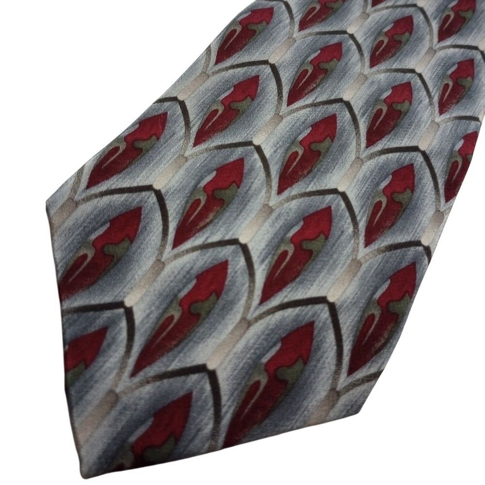 Cocktail Collection Domestic Beer Under Microscope Silk Tie Grey Red Geometric